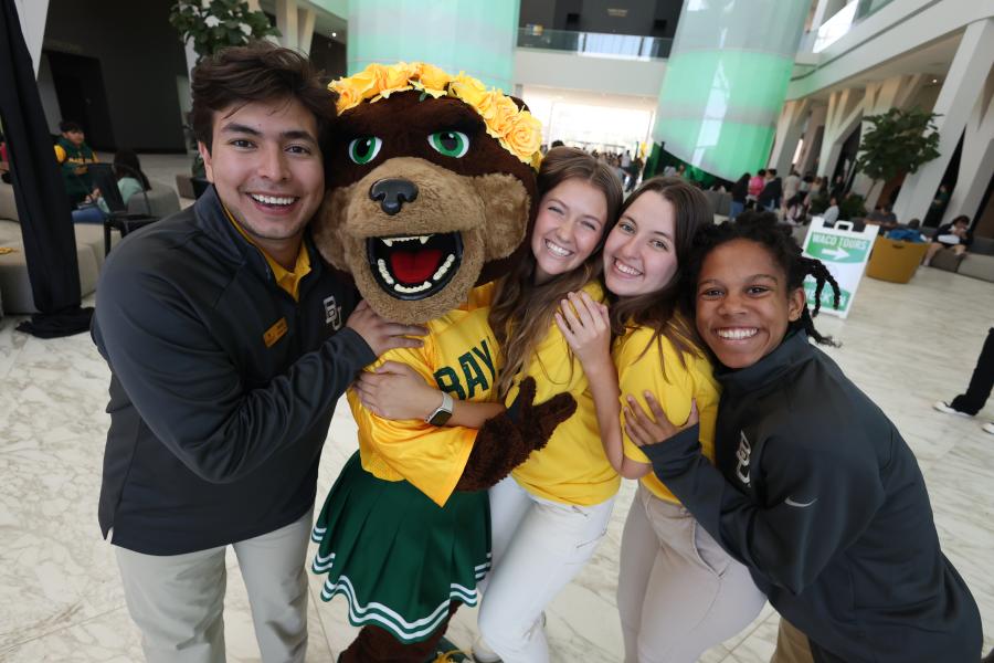 Students enjoy student life together with Baylor mascot