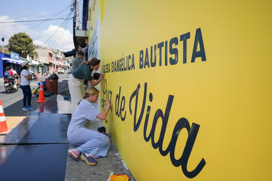Baylor interior design students paint a church on a missions trip to Guatemala.
