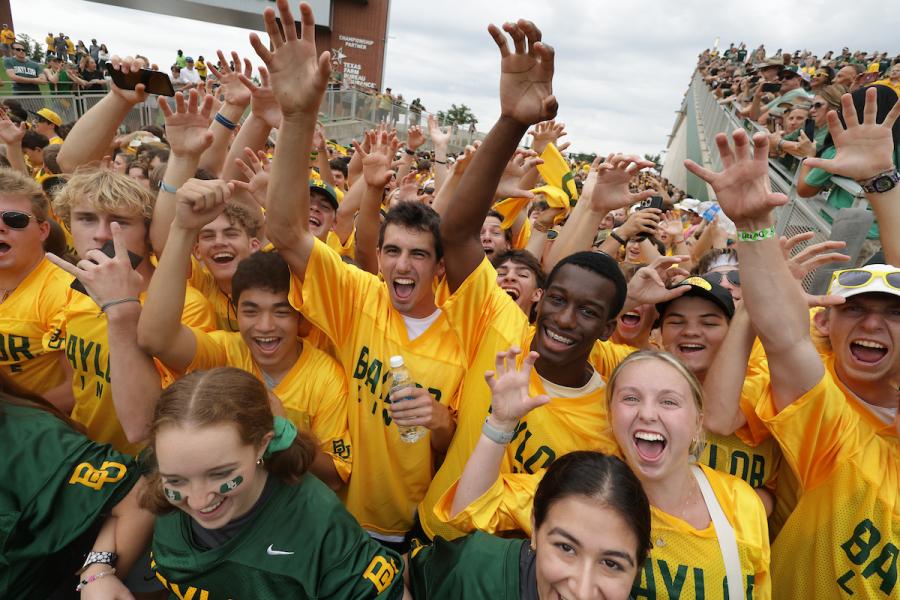 Baylor students prepare to run the iconic Baylor Line before a home football game